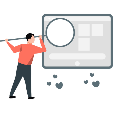 Un garçon cherche une application de rencontres  Illustration