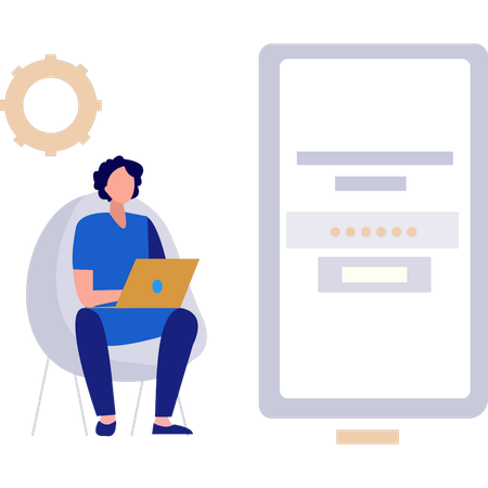 Un garçon crée un compte en ligne  Illustration