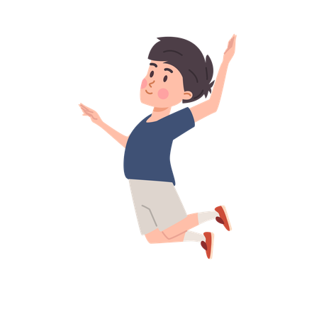 Un garçon de dessin animé jouant au volley-ball en tenue de sport saute et tend la main pour frapper la balle  Illustration