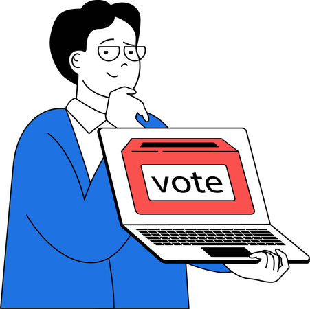 Un garçon donne son vote en ligne pour faire son parti  Illustration