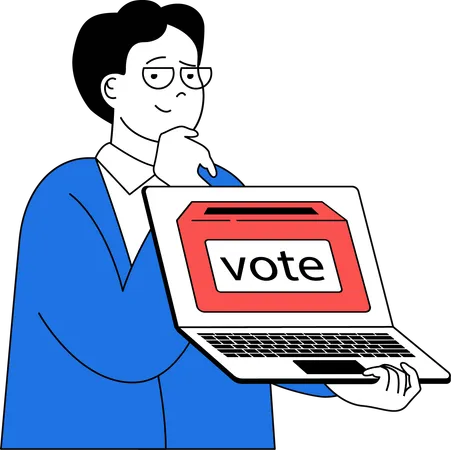 Un garçon donne son vote en ligne pour faire son parti  Illustration