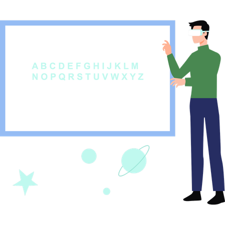 Un garçon enseigne tout en portant des lunettes VR  Illustration