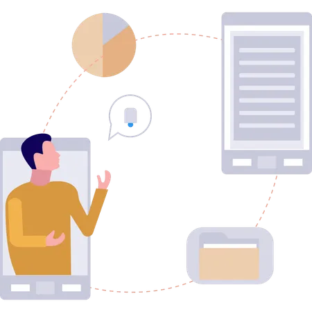 Le garçon envoie des fichiers vers un autre mobile  Illustration