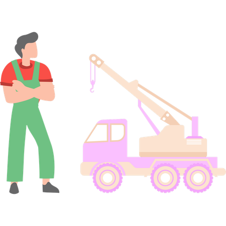 Le garçon est debout sur un chantier de construction  Illustration