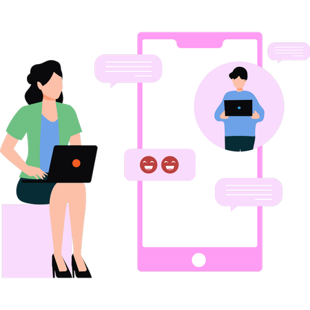 Un garçon et une fille parlent en ligne  Illustration