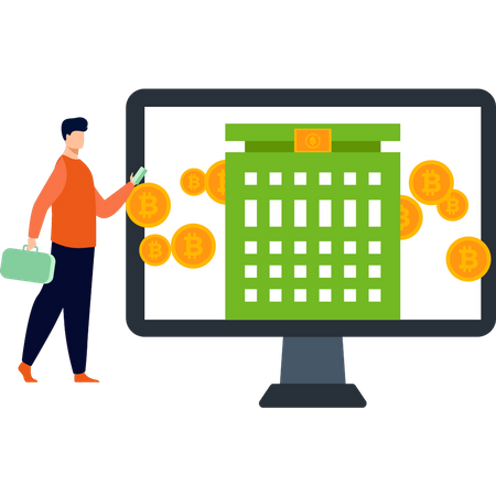 Le garçon fait des opérations bancaires en ligne  Illustration