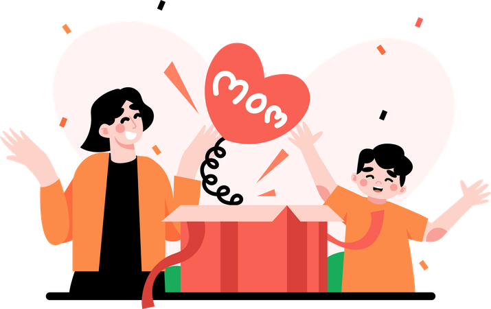 Un garçon fait une surprise à sa maman  Illustration