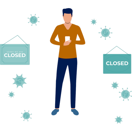 Un garçon ferme ses magasins à cause d'un virus  Illustration