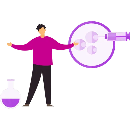 Le garçon montre des expériences sur cellule  Illustration