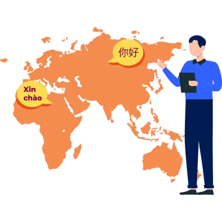 Le garçon montre les pays du monde  Illustration