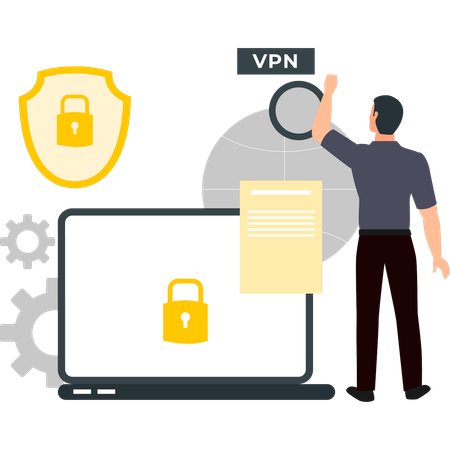 Le garçon parle de l'utilisation du VPN  Illustration