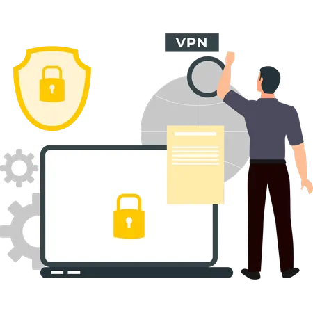 Le garçon parle de l'utilisation du VPN  Illustration