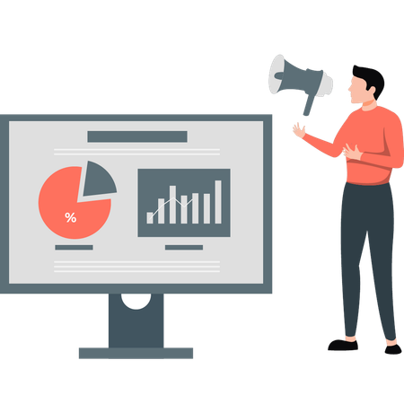 Un garçon parle de marketing numérique  Illustration