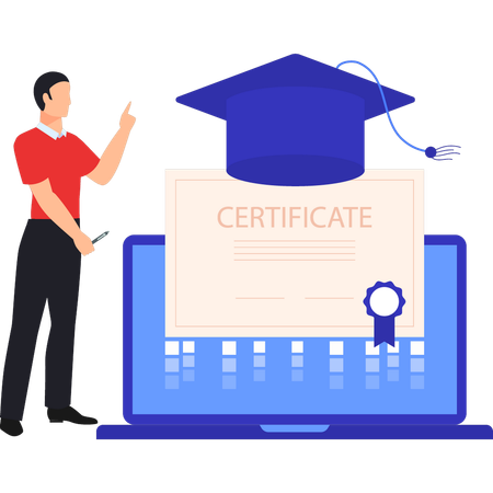 Le garçon parle du certificat de licence en ligne  Illustration