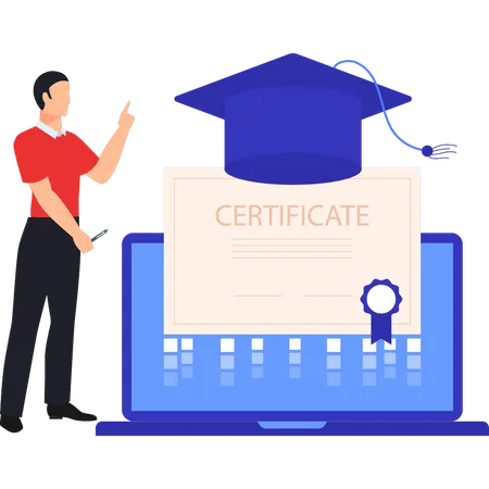 Le garçon parle du certificat de licence en ligne  Illustration