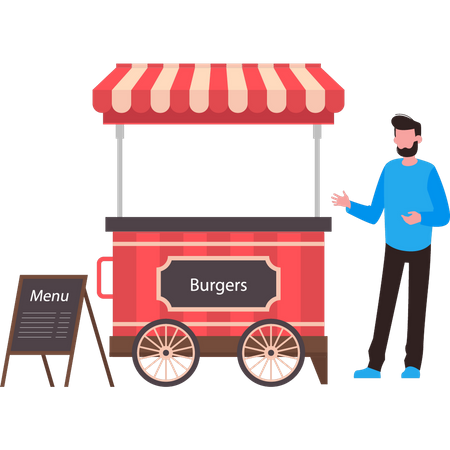 Un garçon possède un stand de hamburgers  Illustration