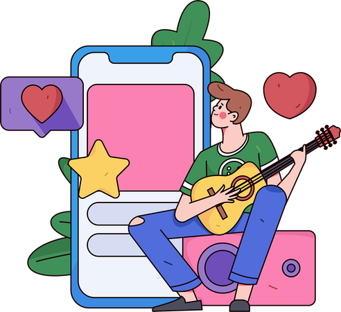 Un garçon publie un clip vidéo sur les réseaux sociaux  Illustration