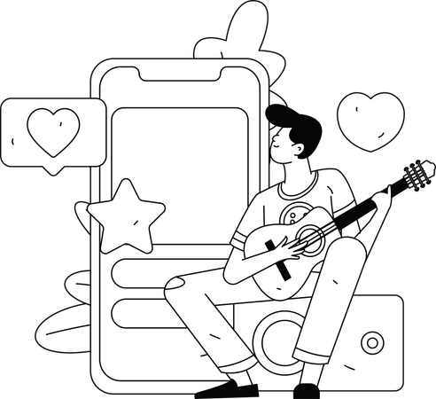 Un garçon publie un clip vidéo sur les réseaux sociaux  Illustration