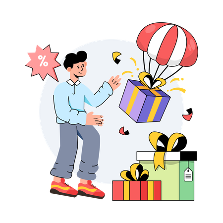 Un garçon reçoit de nombreux cadeaux surprises en ligne  Illustration