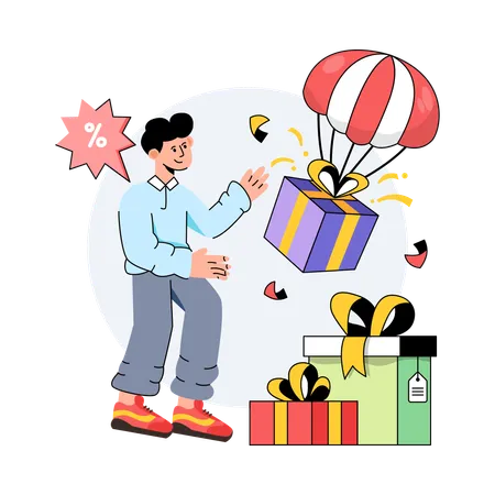 Un garçon reçoit de nombreux cadeaux surprises en ligne  Illustration