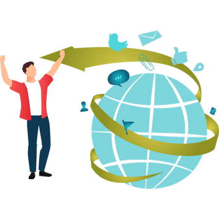 Un garçon s'enthousiasme pour l'analyse commerciale mondiale  Illustration