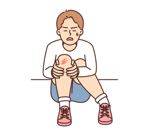 Un garçon s'est blessé au genou en jouant  Illustration