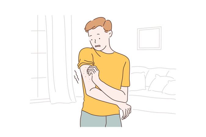 Un garçon souffre d’une allergie aux mains  Illustration