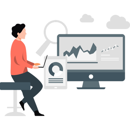 Boy travaille sur l'analyse commerciale  Illustration