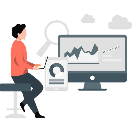 Boy travaille sur l'analyse commerciale  Illustration