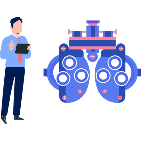 Le garçon travaille sur des lunettes d'ophtalmologiste  Illustration