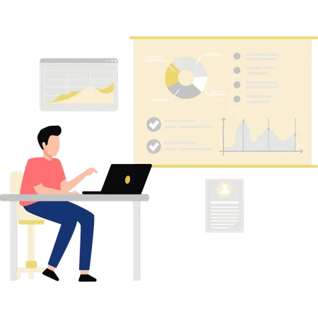 Le garçon travaille sur un graphique  Illustration