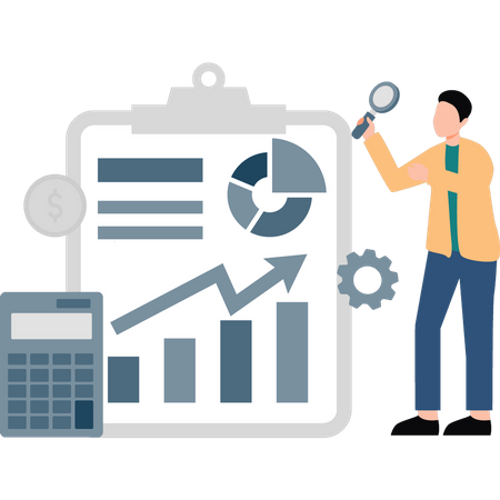 Le garçon travaille sur un rapport graphique.  Illustration