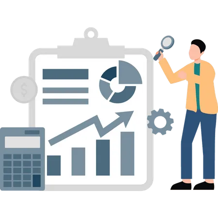 Le garçon travaille sur un rapport graphique.  Illustration