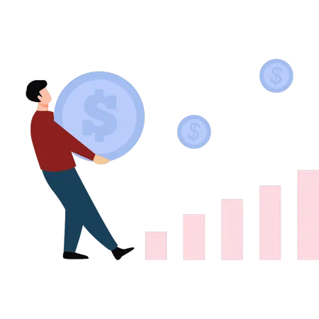 Le garçon travaille dans une entreprise financière  Illustration