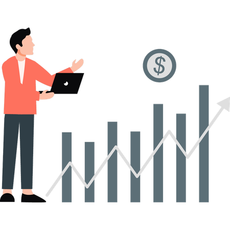 Le garçon travaille sur un graphique commercial  Illustration