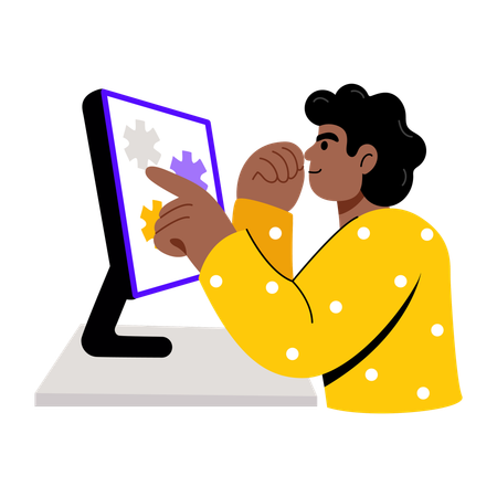 Un garçon trouve une solution en ligne  Illustration