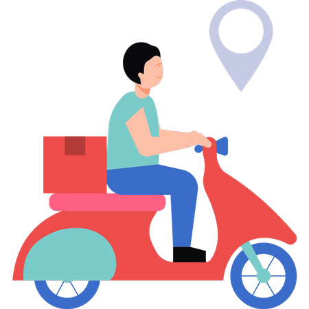 Un garçon va livrer un colis sur un scooter  Illustration