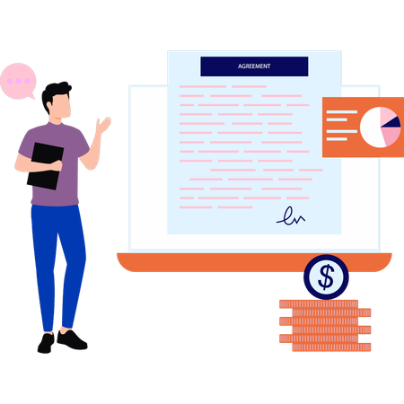 Le garçon regarde l'accord contractuel  Illustration