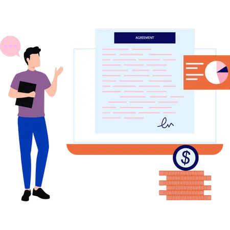 Le garçon regarde l'accord contractuel  Illustration