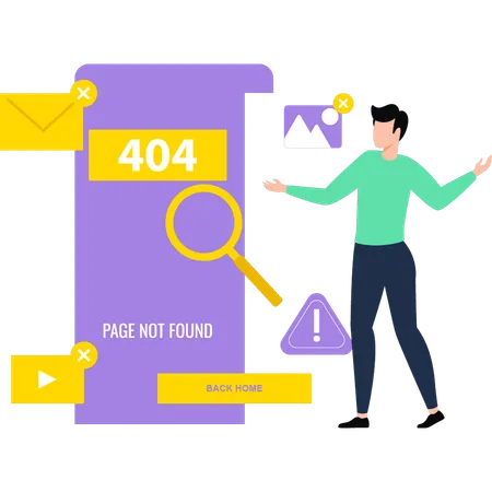 Guy voit une erreur 404  Illustration