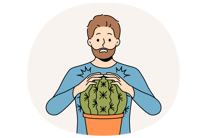Hombre se asusta y toca cactus y se hiere por problemas conceptuales asociados con el cabello sin afeitar  Ilustración