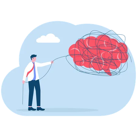 Un hombre de negocios elimina líneas desordenadas en el cerebro humano para refrescar la mente  Illustration