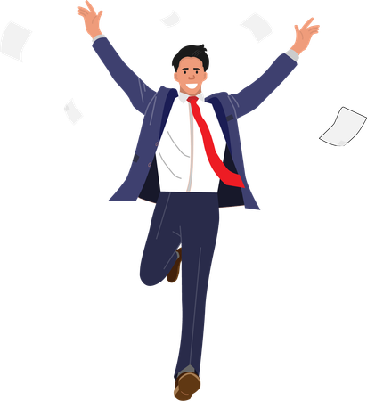 Un hombre de negocios muy feliz se regocija por un proyecto exitoso.  Illustration
