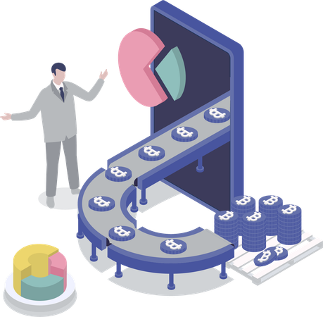 Un hombre de negocios opera en el mercado de criptomonedas  Ilustración