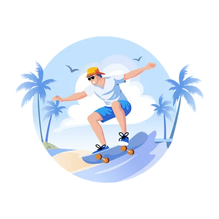 Un hombre disfruta patinando  Ilustración