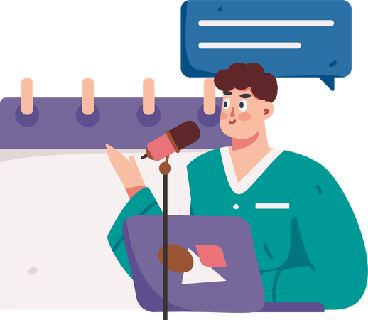 Un hombre graba un podcast para concienciar al público  Illustration