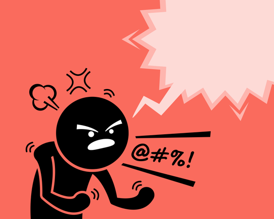 Un hombre muy enojado que expresa su enojo, rabia e insatisfacción preguntando por qué.  Illustration