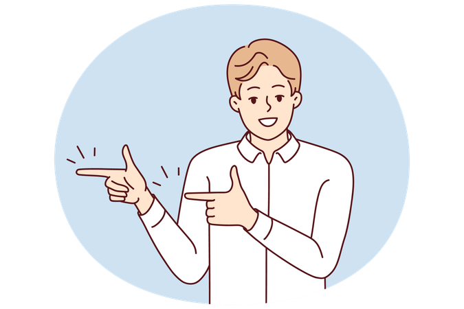 Un hombre sonriente señala algo  Ilustración