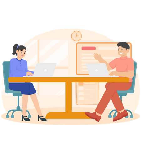 Un hombre y una mujer discutiendo sobre el trabajo.  Ilustración