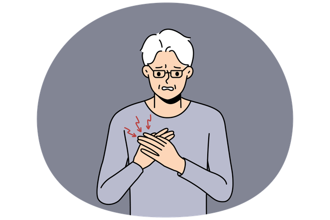 Un homme âgé en mauvaise santé souffre de douleurs cardiaques  Illustration